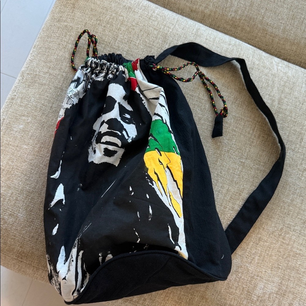 NWOT Bob Marley Black and Multicolor Drawstring Backpack